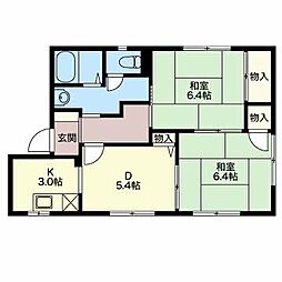 アップルヒルズ2号館 2DKの間取図画像