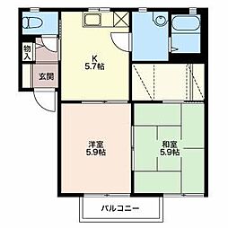 シャーメゾンエテルノ 2階2Kの間取り