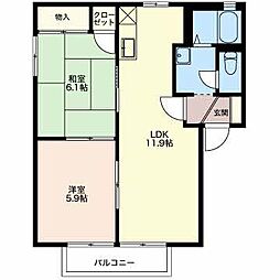 フォーレスチェリーヒルズ5番館 2階2LDKの間取り