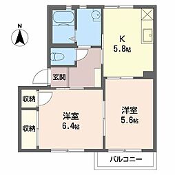 メゾン　ド　シュヴァリエ 1階2Kの間取り