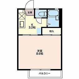 フレグランスかわい 1Kの間取図画像