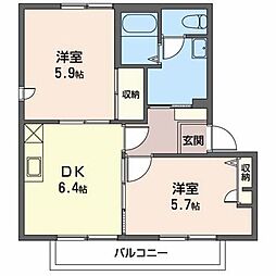クレセールさくらC 2DKの間取図画像