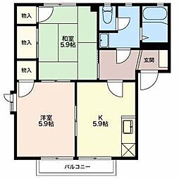 フレッシュタウンＮＧ　III 2階2Kの間取り