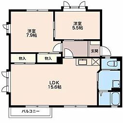 フレグランス日詰 1階2LDKの間取り