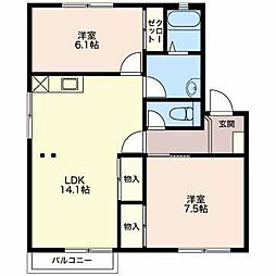フレグランス日詰 2階2LDKの間取り