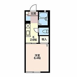 フォーレスＫ2 1階1Kの間取り