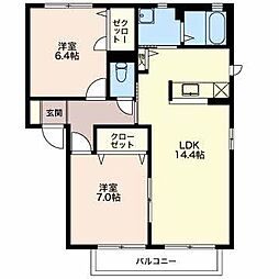 ＭａｓｔＴｏｗｎ三本柳III 1階2LDKの間取り