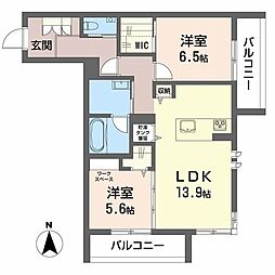 リノア泉が丘 2階2LDKの間取り