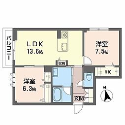 シャーメゾンＭII（ＳｈａＭａｉｓｏｎ　ＭII） 1階2LDKの間取り