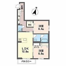 エクラステラ 1階2LDKの間取り