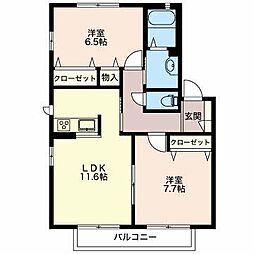 MastTown町村A棟 2LDKの間取図画像