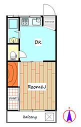 MSコーポ 2階1DKの間取り
