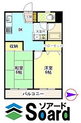 サンテラス・ウエハラ2 3階2DKの間取り