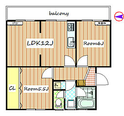 高富ハイツ 1階2LDKの間取り