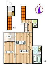 K・グランデ台新田 2階1LDKの間取り