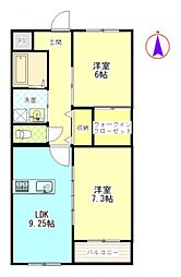 グランIII 2階2LDKの間取り