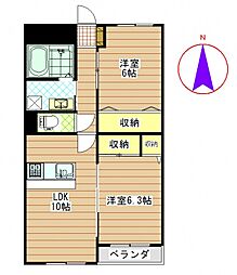 グランII 2階2LDKの間取り