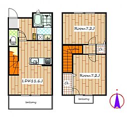 サニーコート石原 2LDKの間取図画像