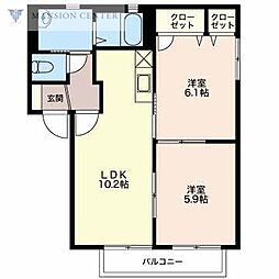 フローラルパークコートA 2LDKの間取図画像
