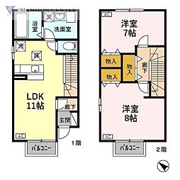 ローズコート萌木野B 2LDKの間取図画像