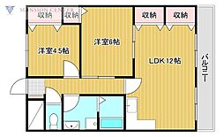 東洋ハイツ 2LDKの間取図画像