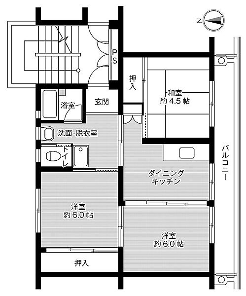 ビレッジハウス丸子2号棟 ｜長野県上田市腰越(賃貸アパート3DK・2階・53.96㎡)の写真 その2