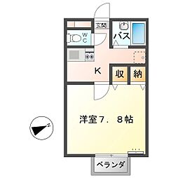 ハイツハープB 1Kの間取図画像