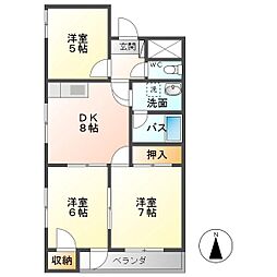 ロイヤルコーワ 3階3DKの間取り