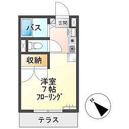 グリンイースト 1階ワンルームの間取り