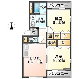 上田電鉄別所線 上田原駅 徒歩28分の賃貸マンション 2階2LDKの間取り