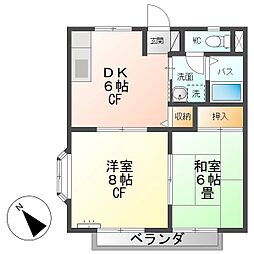 上田電鉄別所線 城下駅 徒歩4分の賃貸アパート 1階2DKの間取り