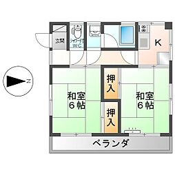 東町荘 2Kの間取図画像
