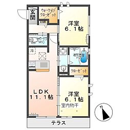 セジュールアップル 2LDKの間取図画像