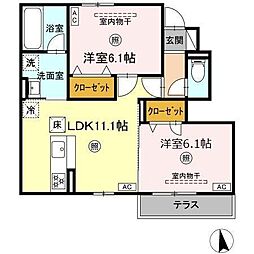 サンコーポラス御所 2LDKの間取図画像