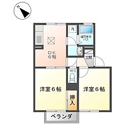 イースト・ヒルズ蒼久保B 2DKの間取図画像