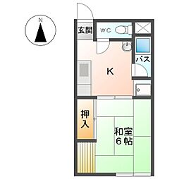 コーポ北原 1Kの間取図画像