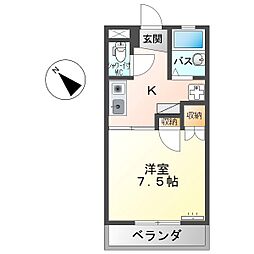 コーポアピア 1Kの間取図画像