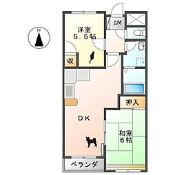 メゾン21篠井原B 2DKの間取図画像