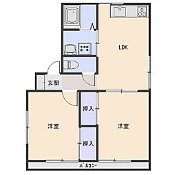 コンフレールみやこ 1階2LDKの間取り
