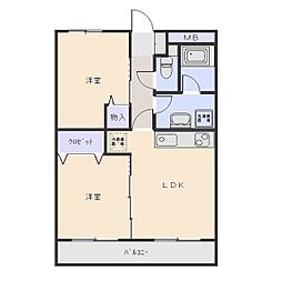 ＰＩＡＳ 2階2DKの間取り