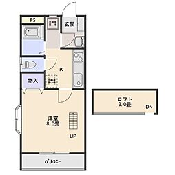 堤ハイツ2 1Kの間取図画像