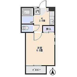 プレミールコートA 1Kの間取図画像