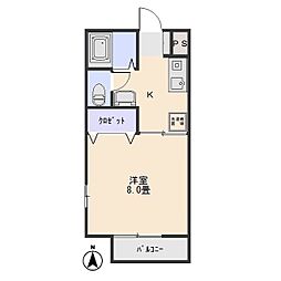 サニーハイツ中島B 1Kの間取図画像