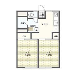 サンハイツ藤岡B 2DKの間取図画像