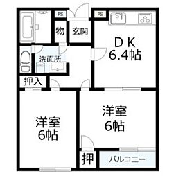 ガーデン浜尻 2DKの間取図画像