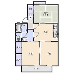 岩見レジデンスB 3DKの間取図画像