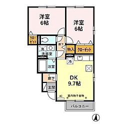 サニーコート・泉台　Ｂ 1階2DKの間取り