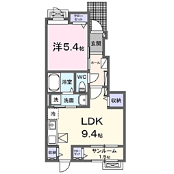 シャルム　アシュリー 1階1LDKの間取り