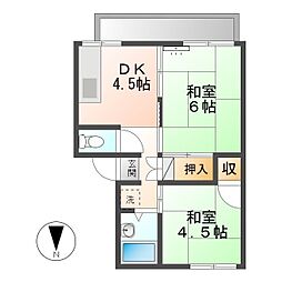 パークサイド松が丘 2DKの間取図画像