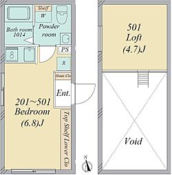 BESTA亀有 5階ワンルームの間取り